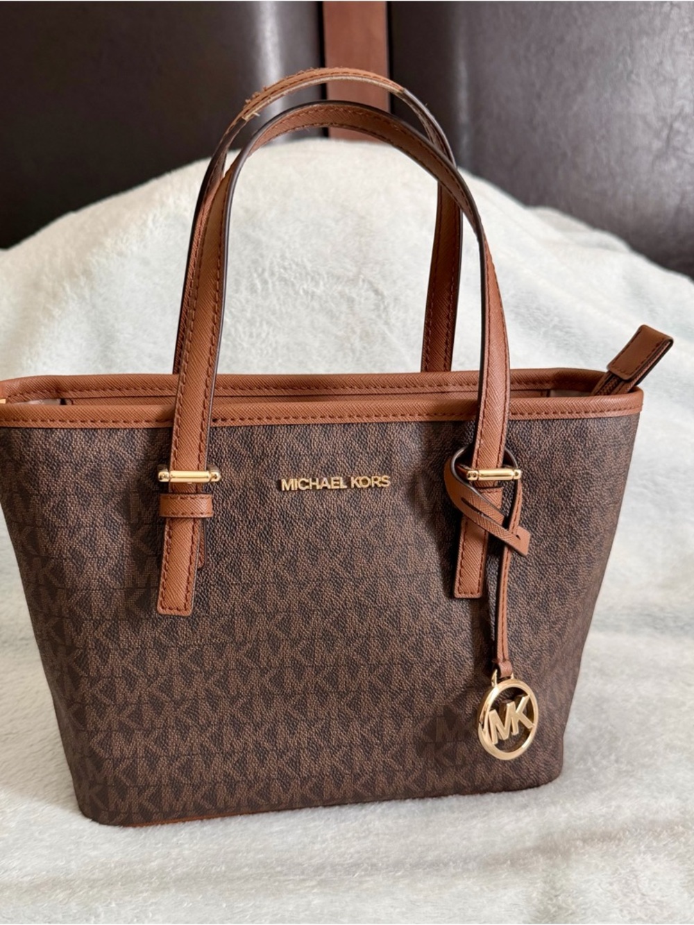 Michael Kors Brown Monogram Tote with Gold Hardware